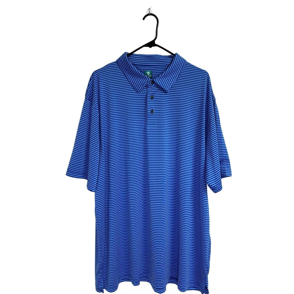 Pro Tour Blue Striped Coolplay Polo Golf Shirt Short Sleeve Men's Size XXL